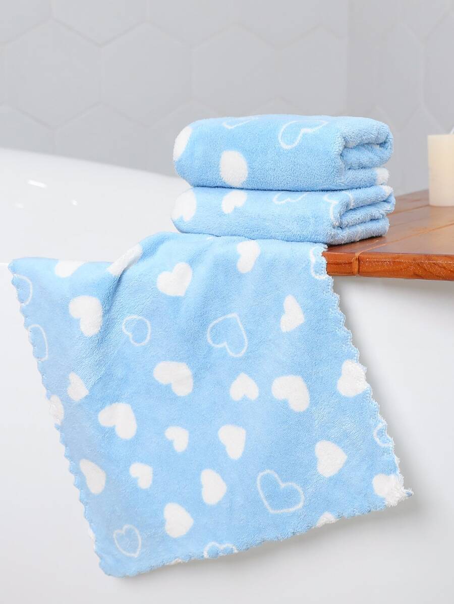 1pc Heart Pattern Face Towel - Blue - View 1