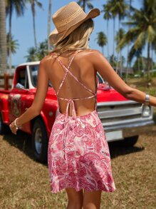 SHEIN VCAY Paisley Print Draped Collar Cami Dress - Multicolor - View 2