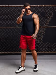 GENTILAND Hombres Shorts mezclilla bermuda desgarro crudo con bolsillo oblicuo - Rojo - Ver 4