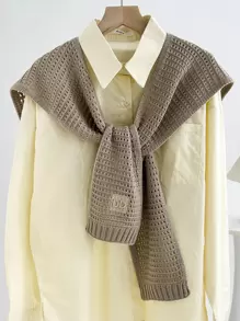 1入組女式字母刺繡時尚圓領適合日常生活 - 卡其色 - 查看 1