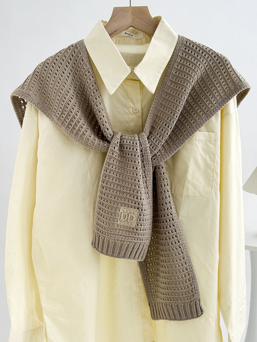 1入組女式字母刺繡時尚圓領適合日常生活 - 卡其色 - 查看 1