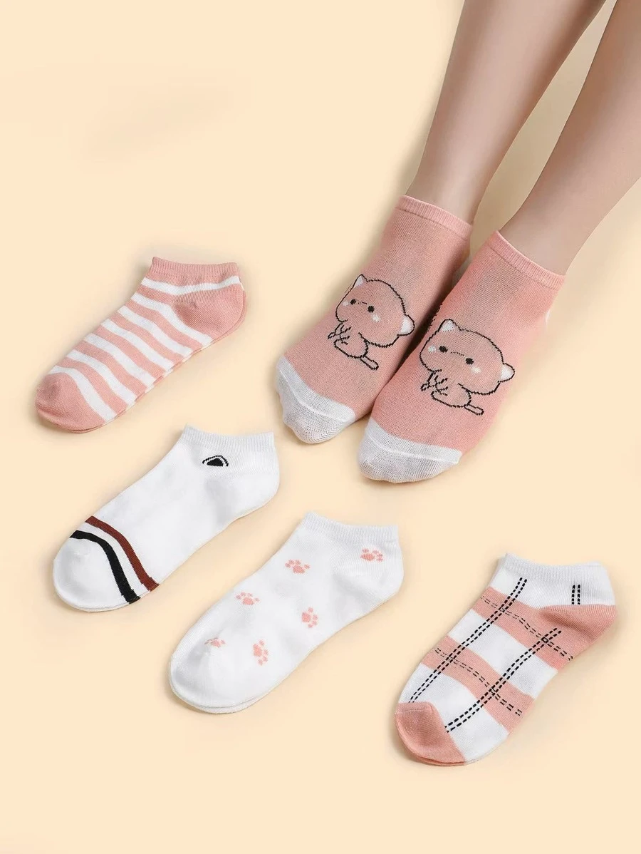 5pairs Cartoon Graphic Ankle Socks - Multicolor - View 1