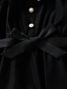 SHEIN Girls Cold Shoulder Swiss Dot Ruffle Trim Dress - Black - View 5