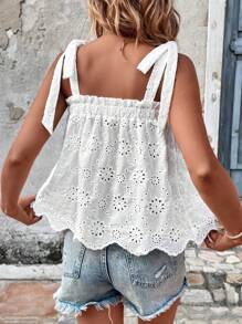 SHEIN VCAY 網眼刺繡貝殼邊吊帶上衣 - 白色 - 查看 2