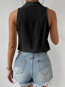 RosyDaze Swiss Dot Button Front Shirt Bodysuit - Black - View 2