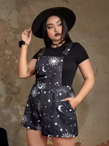 ROMWE Goth Jumpsuits Plus Size Túi Thiên hà Giải trí - màu đen - Xem 1