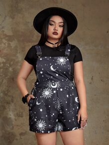ROMWE Goth Jumpsuits Plus Size Túi Thiên hà Giải trí - màu đen - Xem 3