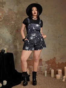 ROMWE Goth Jumpsuits Plus Size Túi Thiên hà Giải trí - màu đen - Xem 5