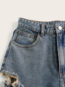 ROMWE Grunge Punk Ripped Wide Leg Jeans - Light Wash - View 3