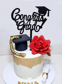 1 PMMA Bánh Trang Trí Hàng Đầu, Nón Tốt Nghiệp & Chữ Trang Trí Bánh Topper Cho Tiệc Tốt Nghiệp - màu đen - Xem 1