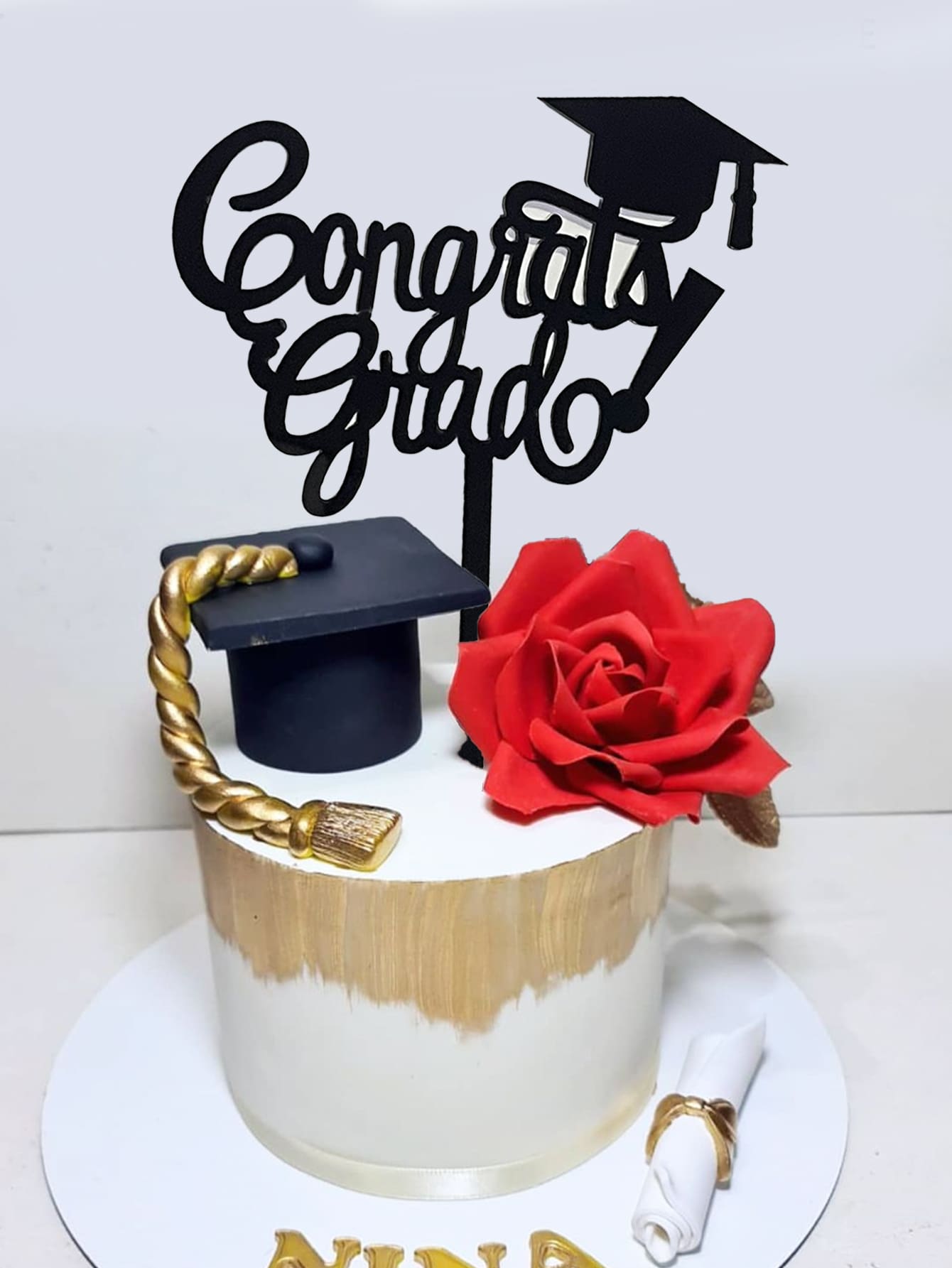 1 PMMA Bánh Trang Trí Hàng Đầu, Nón Tốt Nghiệp & Chữ Trang Trí Bánh Topper Cho Tiệc Tốt Nghiệp - màu đen - Xem 1