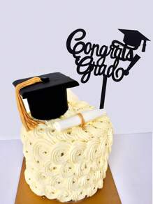 1 PMMA Bánh Trang Trí Hàng Đầu, Nón Tốt Nghiệp & Chữ Trang Trí Bánh Topper Cho Tiệc Tốt Nghiệp - màu đen - Xem 2