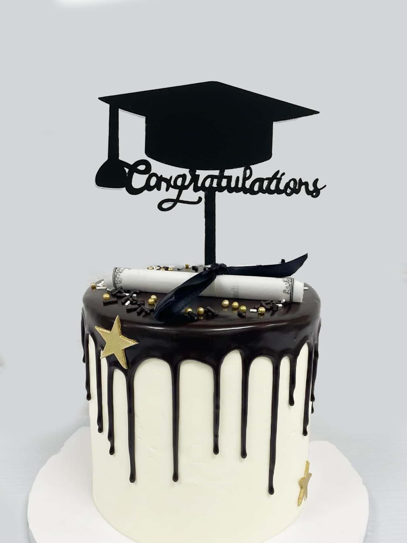 1pc PMMA Cake Top Decoration, Graduation Hat & Letter Decor Cake Topper For Graduation Party - Black - View 1
