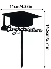 1pc PMMA Cake Top Decoration, Graduation Hat & Letter Decor Cake Topper For Graduation Party - Black - View 3