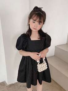 女孩人造珍珠串珠方形包迷你米色