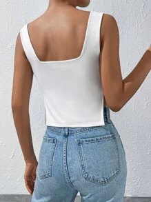 SHEIN Essnce Áo khoác và áo lót dành cho xe tăng nữ Xù Chia màu trơn Giải trí - trắng - Xem 2