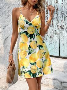 SHEIN VCAY Lemon Print Cami Dress