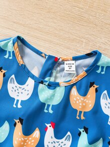 SHEIN Girls Cartoon Graphic A-line Dress - Blue - View 5