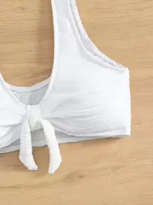Áo Tops Bikini Nữ Thắt nút màu trơn - trắng - Xem 4
