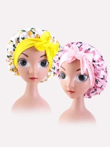 2pcs Girls Flower Print Hair Bonnet - Multicolor - View 1