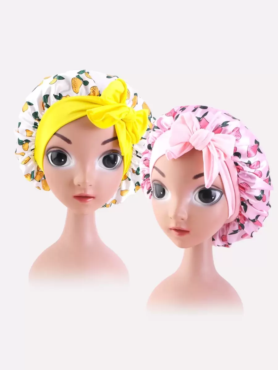 2pcs Girls Flower Print Hair Bonnet - Multicolor - View 1