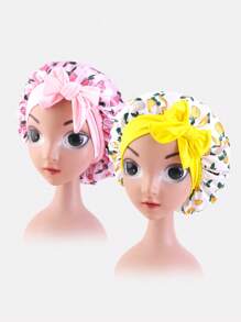 2pcs Girls Flower Print Hair Bonnet - Multicolor - View 2
