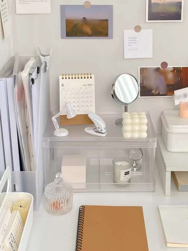 1pc Clear File Tray, Simple Double Layer Desktop Stationery Storage