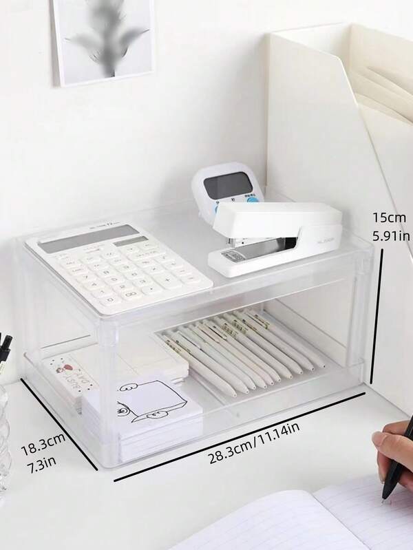 1pc Clear File Tray, Simple Double Layer Desktop Stationery Storage