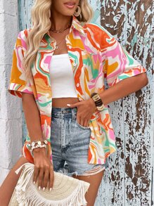 SHEIN VCAY Allover Print Drop Shoulder Shirt - Multicolor - View 2