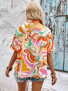 SHEIN VCAY Allover Print Drop Shoulder Shirt - Multicolor - View 3