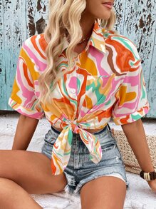SHEIN VCAY Allover Print Drop Shoulder Shirt - Multicolor - View 5