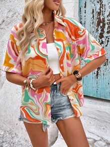 SHEIN VCAY Allover Print Drop Shoulder Shirt - Multicolor - View 6