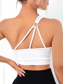Easithlete One Shoulder Ring Linked Cut Out Back Sports Top Compression Shirt Gym Top Fitted Shirt - White - View 3