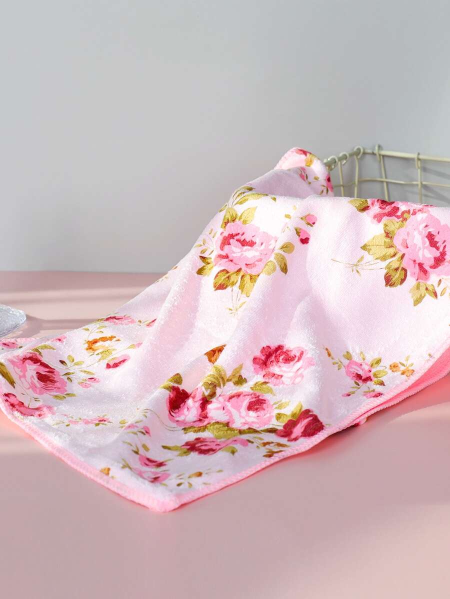 花朵印花毛巾 - 粉色 - 查看 1
