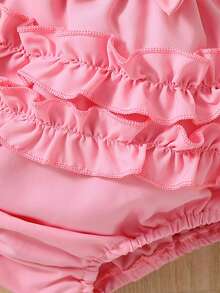 嬰兒豹紋印花背心上衣和荷葉邊前蝴蝶結短褲和頭巾 - 彩色 - 查看 6