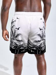 Manfinity Men Coconut Tree Print Drawstring Waist Swim Trunks - White - View 2