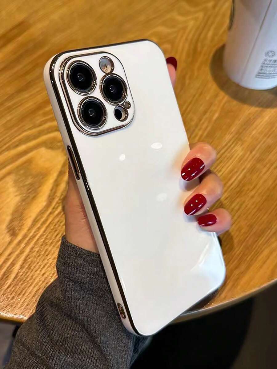 Ốp lưng điện thoại Apple Basic Case viền thẳng mạ điện 6D tương thích với iPhone 15, iPhone 15 Pro, iPhone 15 Pro Max, iPhone 16, iPhone 16 Pro, iPhone 16 Plus, iPhone 16 Pro Max - trắng - Xem 1