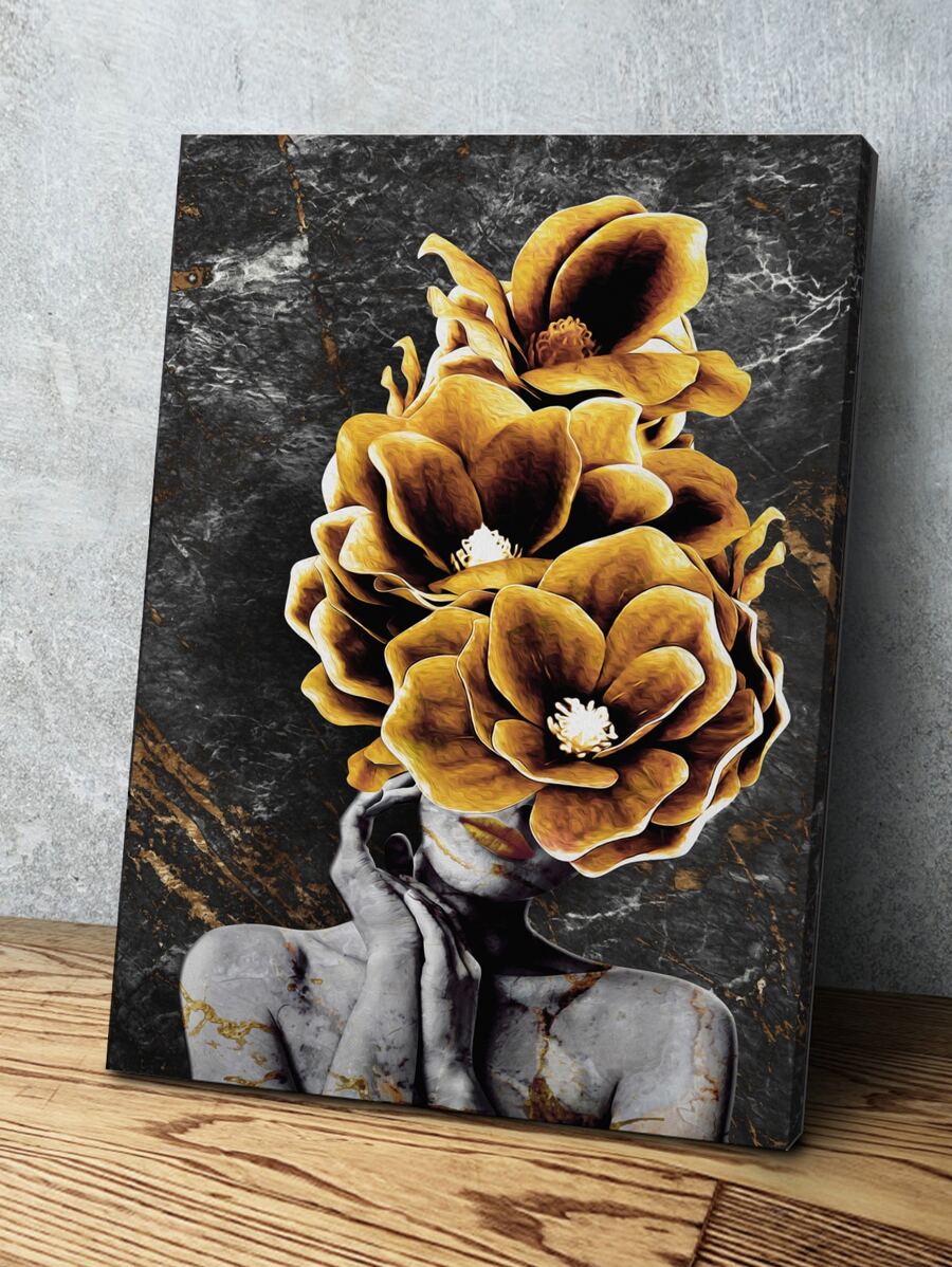 1入組化學纖維裱框畫現代花卉圖案牆壁藝術畫適用於家居牆壁裝飾 - 彩色 - 查看 1