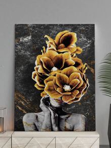 1入組化學纖維裱框畫現代花卉圖案牆壁藝術畫適用於家居牆壁裝飾 - 彩色 - 查看 2