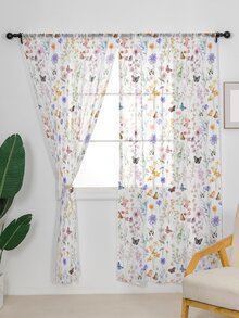 Watercolor Floral Pattern Printed Window Screen 1pc - Multicolor - View 4