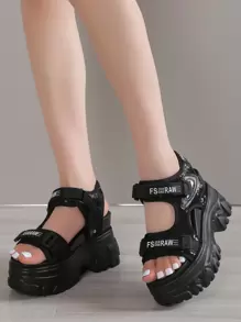 Giày sandal đế xuồng đính sequin thời trang mùa hè mới dành cho nữ, kiểu dáng đa năng, hở mũi, đế dày, gót cao, màu đen, cỡ lớn, phụ kiện du lịch thiết yếu. - màu đen - Xem 2