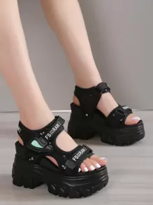 Giày sandal đế xuồng đính sequin thời trang mùa hè mới dành cho nữ, kiểu dáng đa năng, hở mũi, đế dày, gót cao, màu đen, cỡ lớn, phụ kiện du lịch thiết yếu. - màu đen - Xem 4