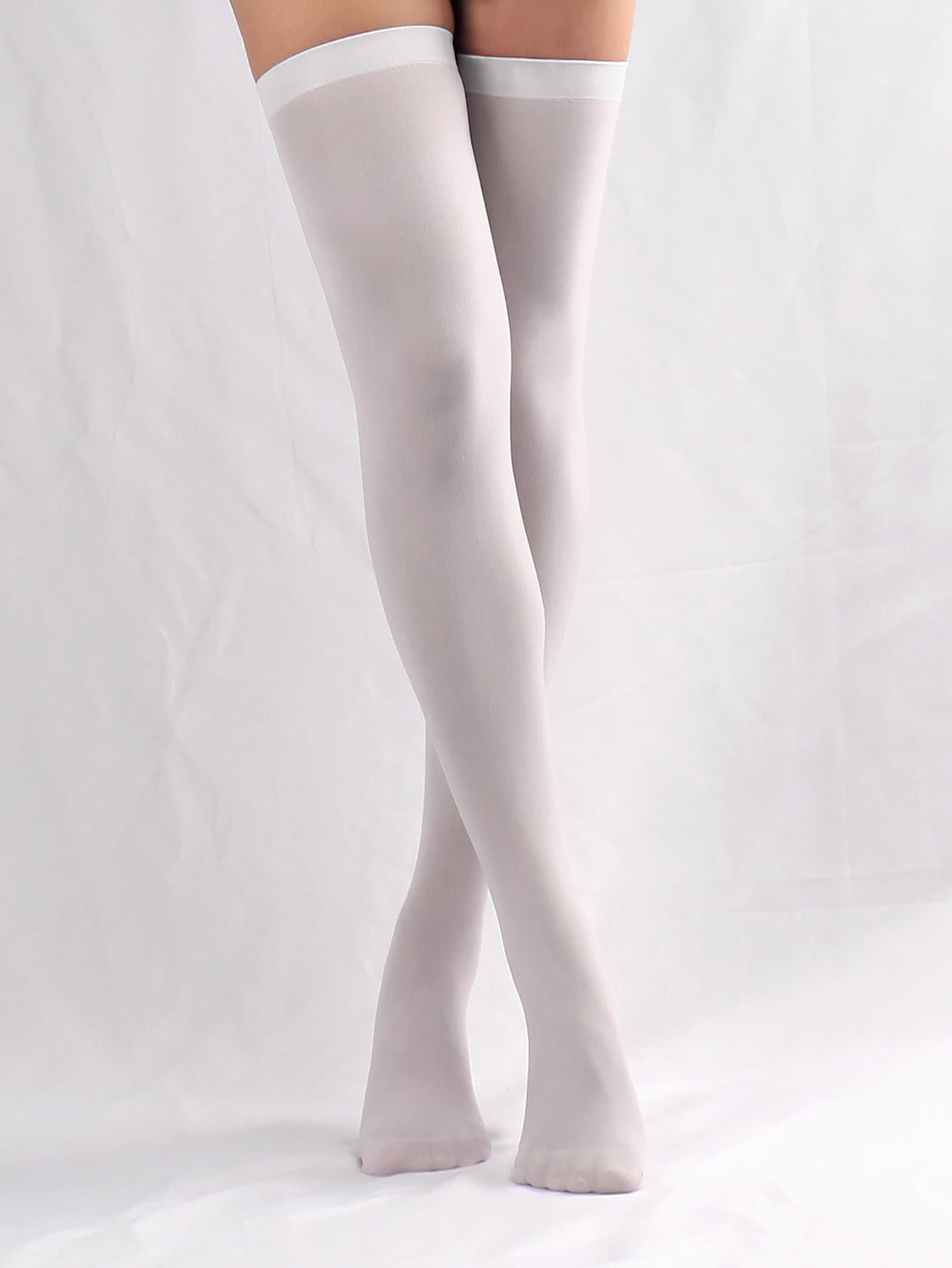 Solid Stretchy Over The Knee Socks, Cozy - White - View 1