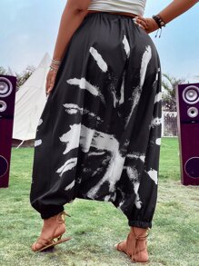 SHEIN Holidaya Pantalones de entrepierna caída de tie dye - Negro - Ver 2