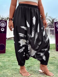 SHEIN Holidaya Pantalones de entrepierna caída de tie dye - Negro - Ver 4