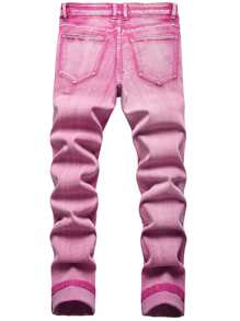 Hombres Jeans desgarro crudo delgado - Rosa - Ver 2
