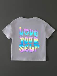 Toddler Girls Reflective Slogan Graphic Tee - White - View 1