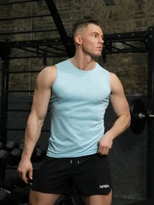 Men Solid Sports Tank Top - Blue - View 5