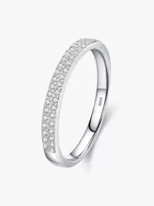 Nhẫn cưới bằng bạc trang trí bằng đá khối Zirconia - Bạc - Xem 1