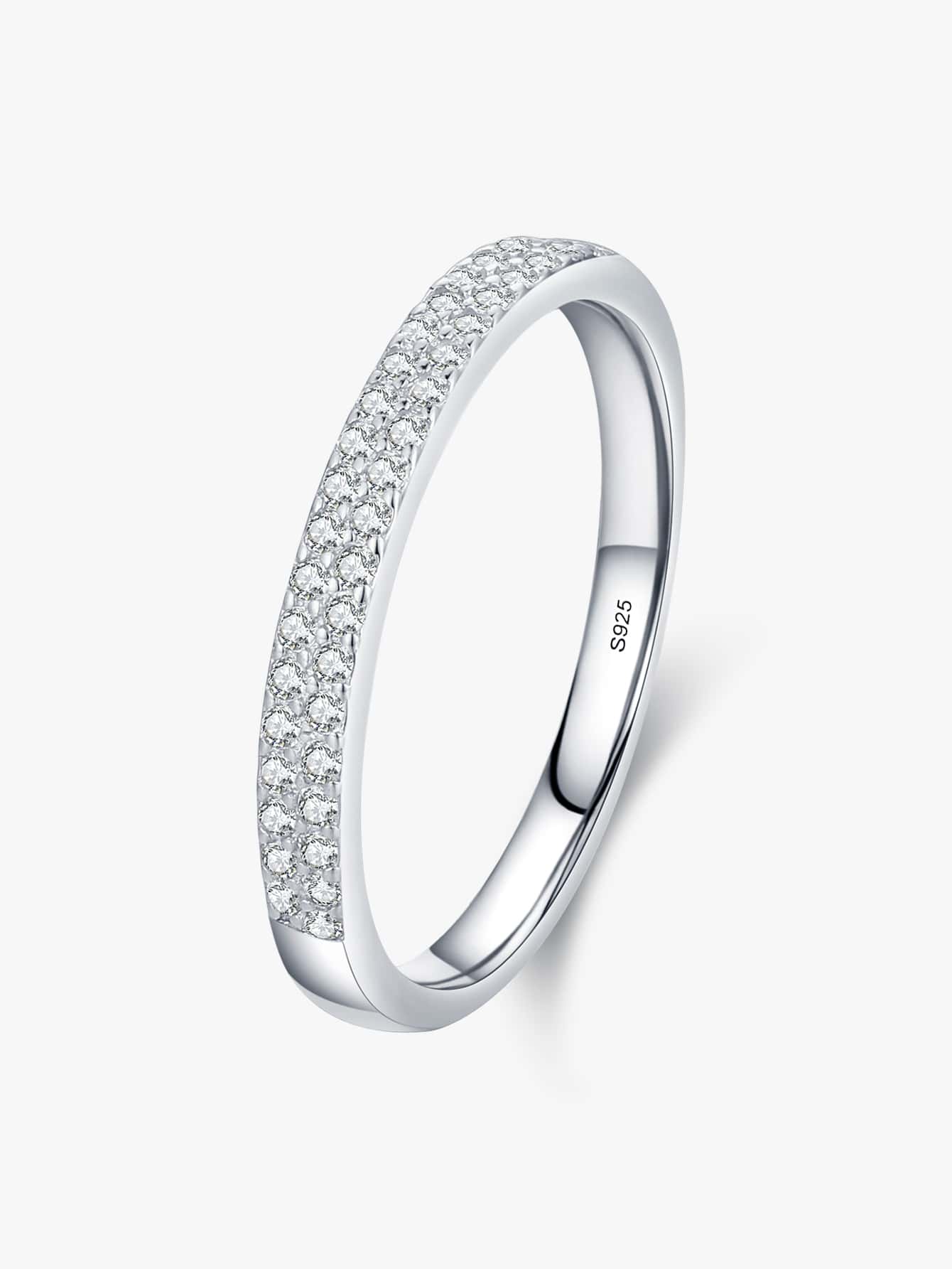 Nhẫn cưới bằng bạc trang trí bằng đá khối Zirconia - Bạc - Xem 1